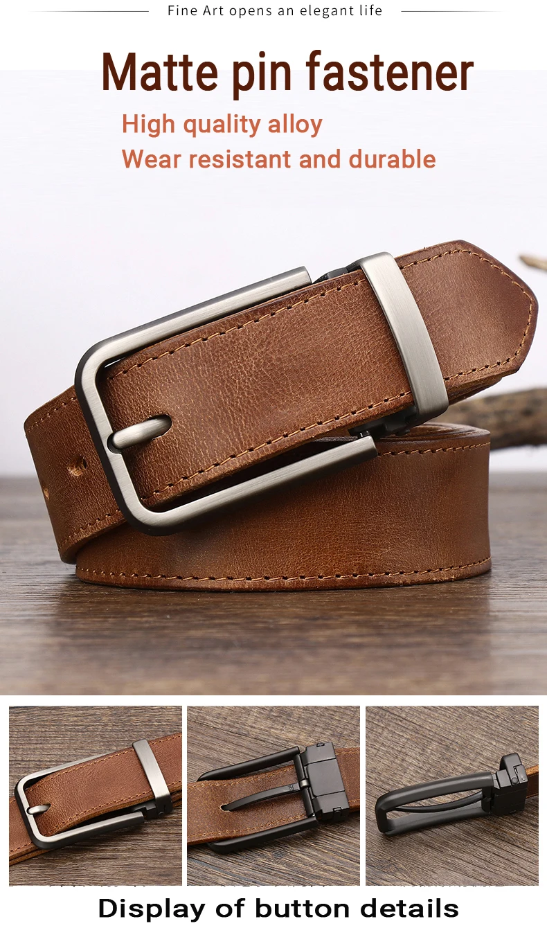 3.3cm Wide Cowhide Leather For men  Belt Personality Retro  Pin buckle Jeans Youth Men's Belts Gift Genuine Leather Man