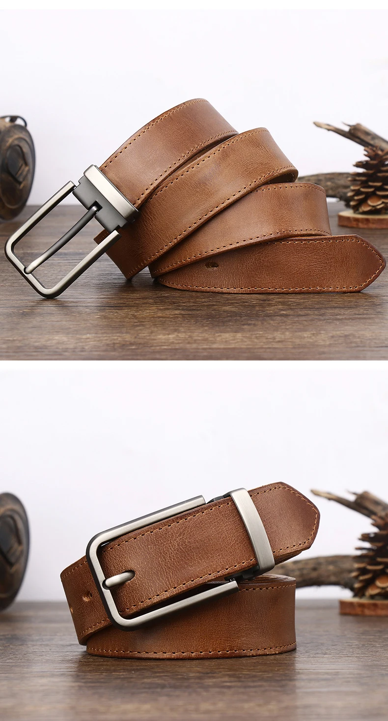 3.3cm Wide Cowhide Leather For men  Belt Personality Retro  Pin buckle Jeans Youth Men's Belts Gift Genuine Leather Man