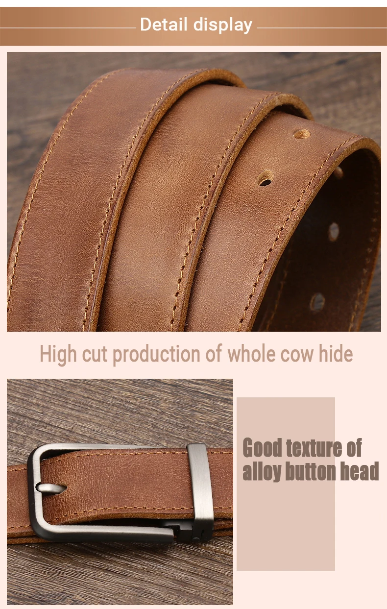 3.3cm Wide Cowhide Leather For men  Belt Personality Retro  Pin buckle Jeans Youth Men's Belts Gift Genuine Leather Man