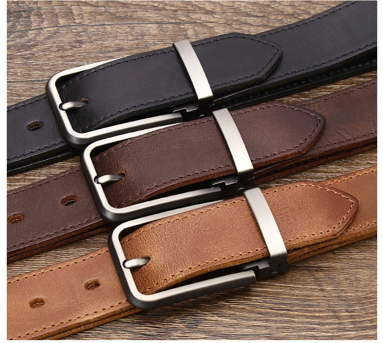 3.3cm Wide Cowhide Leather For men  Belt Personality Retro  Pin buckle Jeans Youth Men's Belts Gift Genuine Leather Man