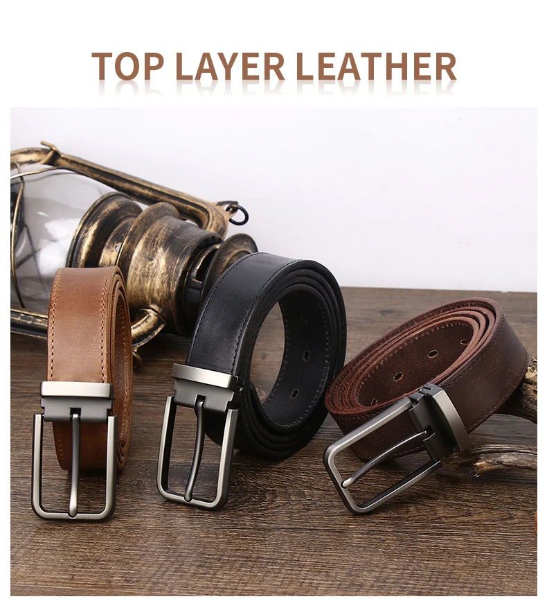 3.3cm Wide Cowhide Leather For men  Belt Personality Retro  Pin buckle Jeans Youth Men's Belts Gift Genuine Leather Man