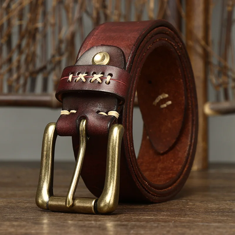 3.8CM Men High Quality Genuine Leather Belt Luxury Designer Brass Pin Buckle Belts Pure Cowskin Vintage Strap Male Jeans for Man