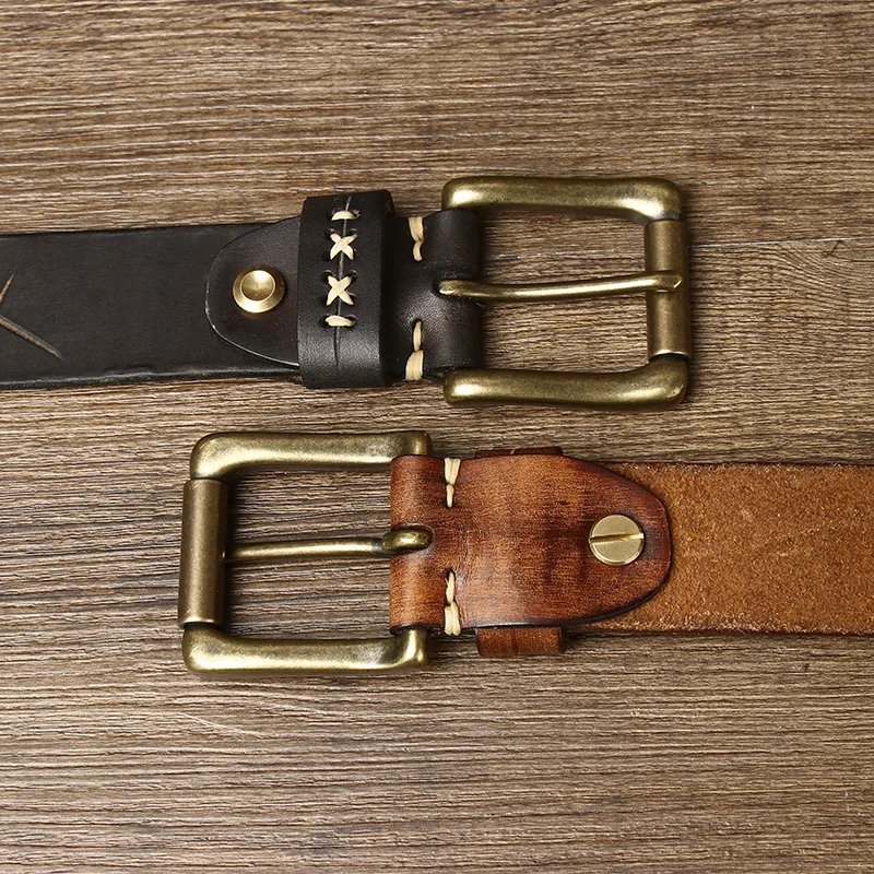 3.8CM Men High Quality Genuine Leather Belt Luxury Designer Brass Pin Buckle Belts Pure Cowskin Vintage Strap Male Jeans for Man