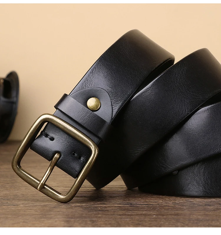Men's  Cowhide Copper Buckle Leather Belts All Matching Casual Jeans High-quality Luxury Genuine Leather Belt For Man