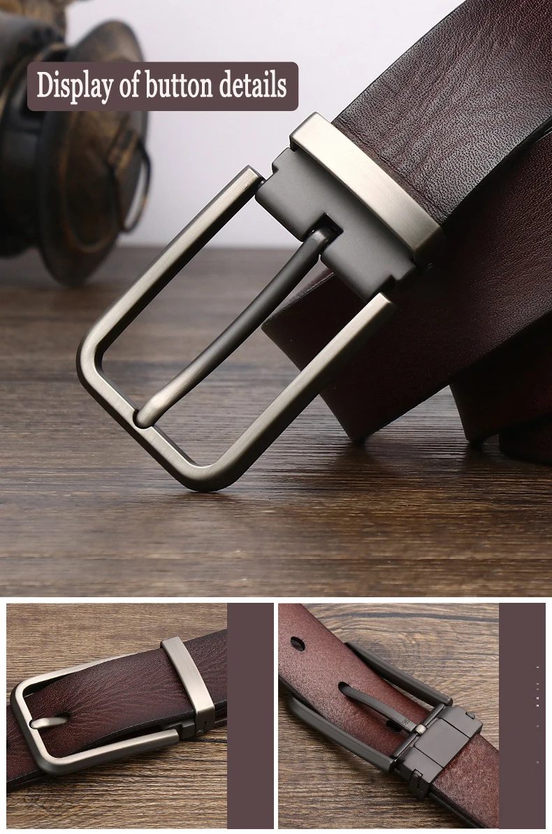 Cowhide Top Layer Students Retro Western Genuine leather Belt for men Casual Buckle  Luxury Jeans Man Soft  Belts