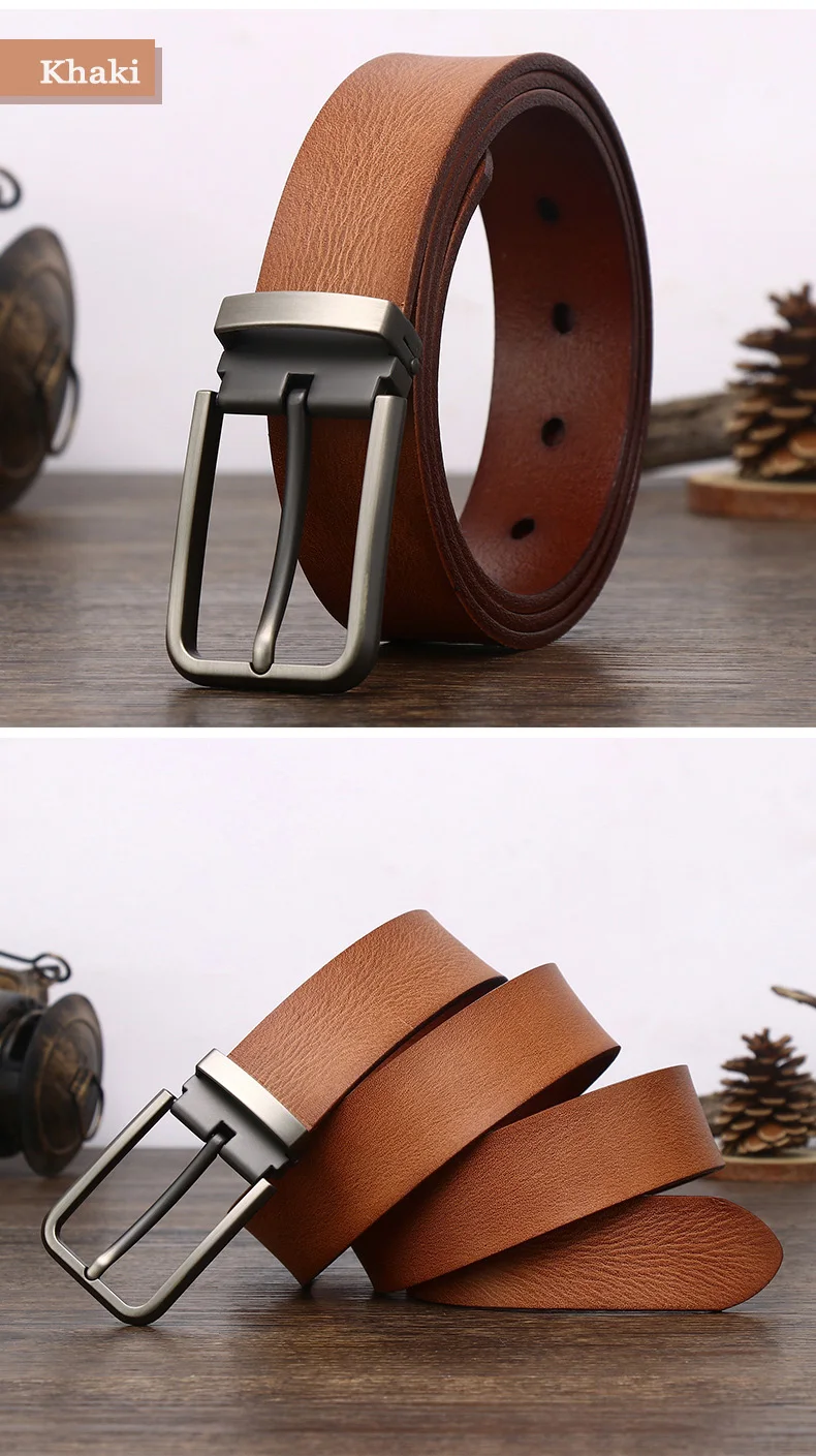 Cowhide Top Layer Students Retro Western Genuine leather Belt for men Casual Buckle  Luxury Jeans Man Soft  Belts