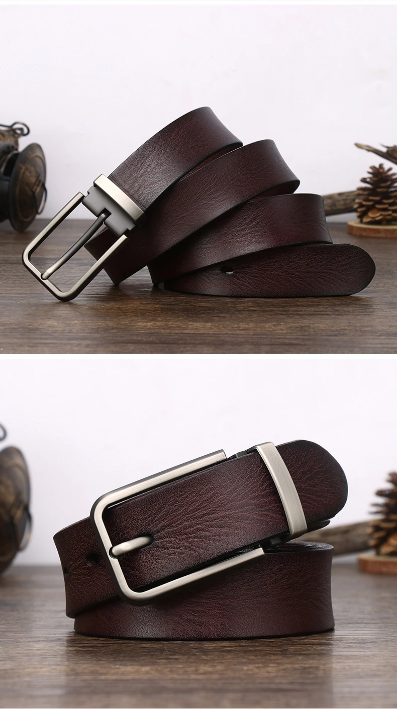 Cowhide Top Layer Students Retro Western Genuine leather Belt for men Casual Buckle  Luxury Jeans Man Soft  Belts