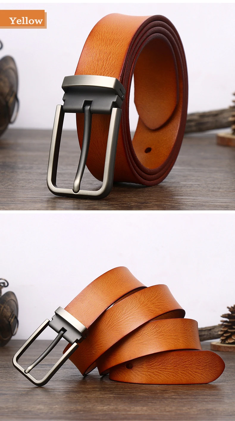 Cowhide Top Layer Students Retro Western Genuine leather Belt for men Casual Buckle  Luxury Jeans Man Soft  Belts