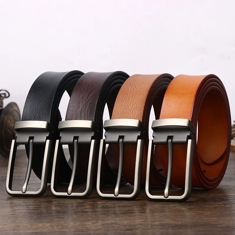 Cowhide Top Layer Students Retro Western Genuine leather Belt for men Casual Buckle  Luxury Jeans Man Soft  Belts