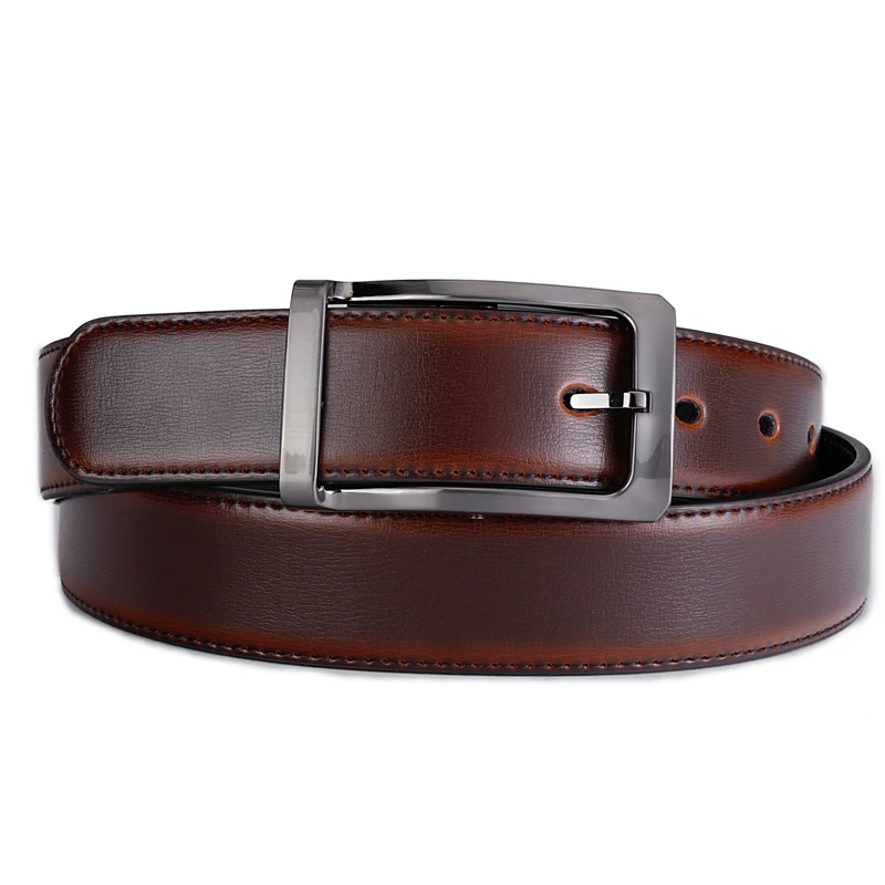 Men's Genuine Leather Reversible Belt Rotated Buckle Two In One Big And Tall