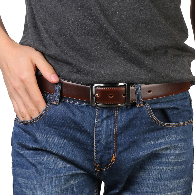 Men's Genuine Leather Reversible Belt Rotated Buckle Two In One Big And Tall