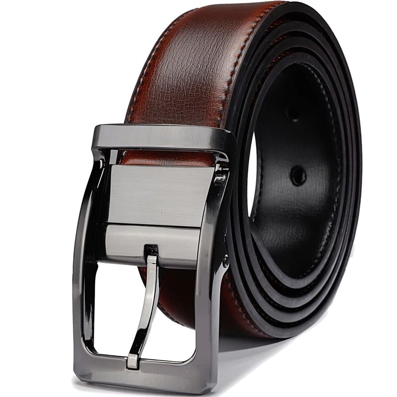 Men's Genuine Leather Reversible Belt Rotated Buckle Two In One Big And Tall