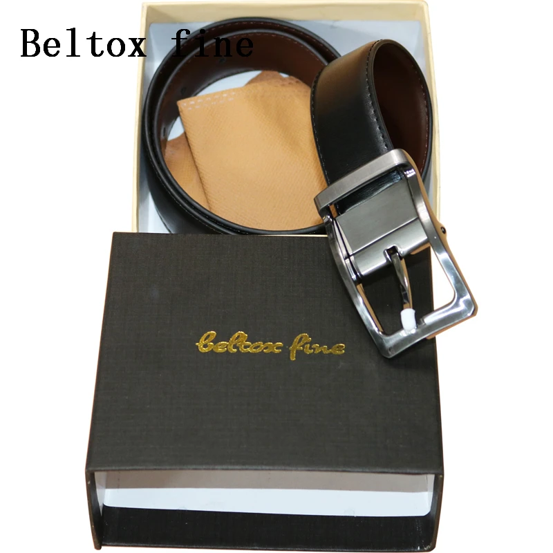 Men's Genuine Leather Reversible Belt Rotated Buckle Two In One Big And Tall