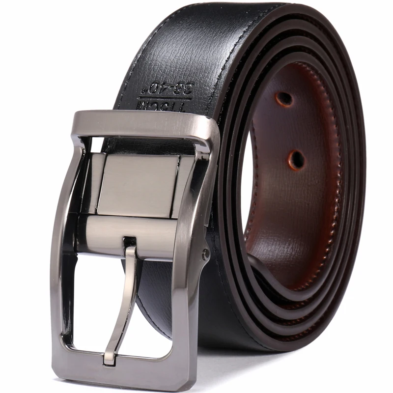 Men's Genuine Leather Reversible Belt Rotated Buckle Two In One Big And Tall