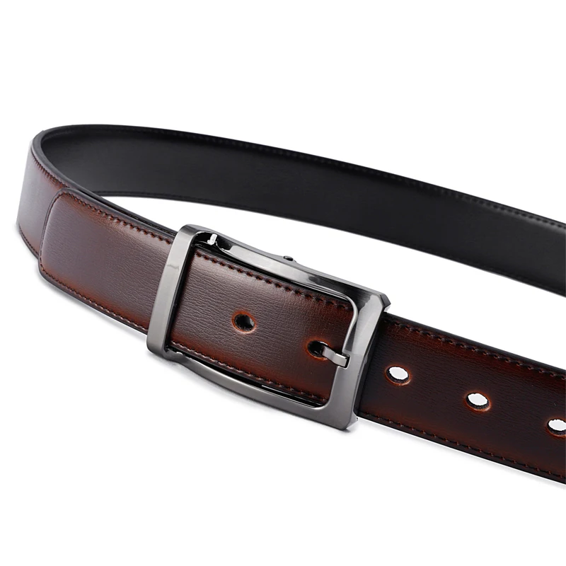 Men's Genuine Leather Reversible Belt Rotated Buckle Two In One Big And Tall