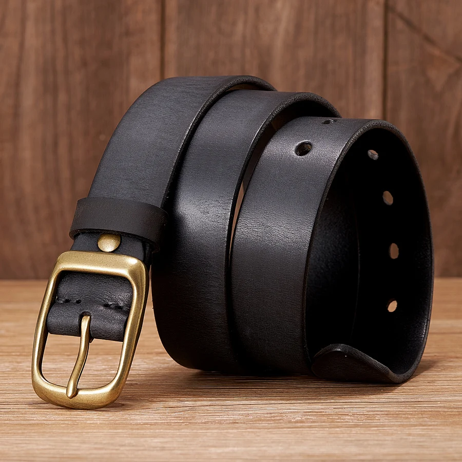 3.3CM High Quality Natural  Cowskin Genuine Leather Belt Men Casual Copper Buckle Business Male Strap For Jeans Cowboy Cintos