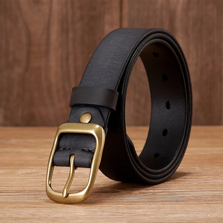 3.3CM High Quality Natural  Cowskin Genuine Leather Belt Men Casual Copper Buckle Business Male Strap For Jeans Cowboy Cintos
