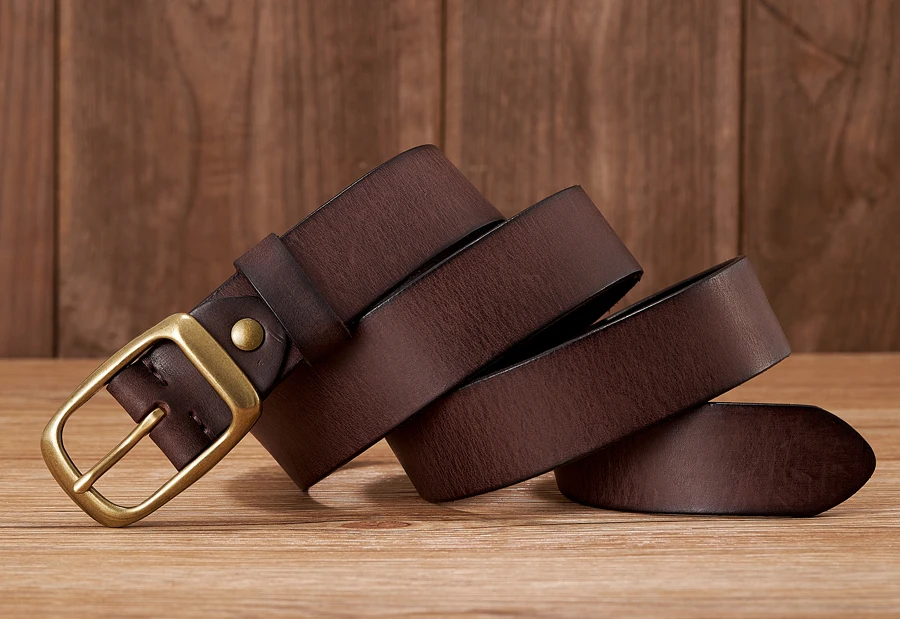 3.3CM High Quality Natural  Cowskin Genuine Leather Belt Men Casual Copper Buckle Business Male Strap For Jeans Cowboy Cintos