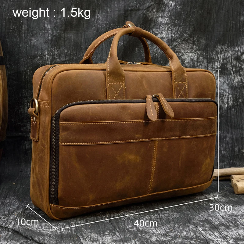 Crazy Horse Genuine Leather Briefcase For Man 16 inch PC Cow Leather Male Messenger Shoulder Bags Laptop Business Office Handbag