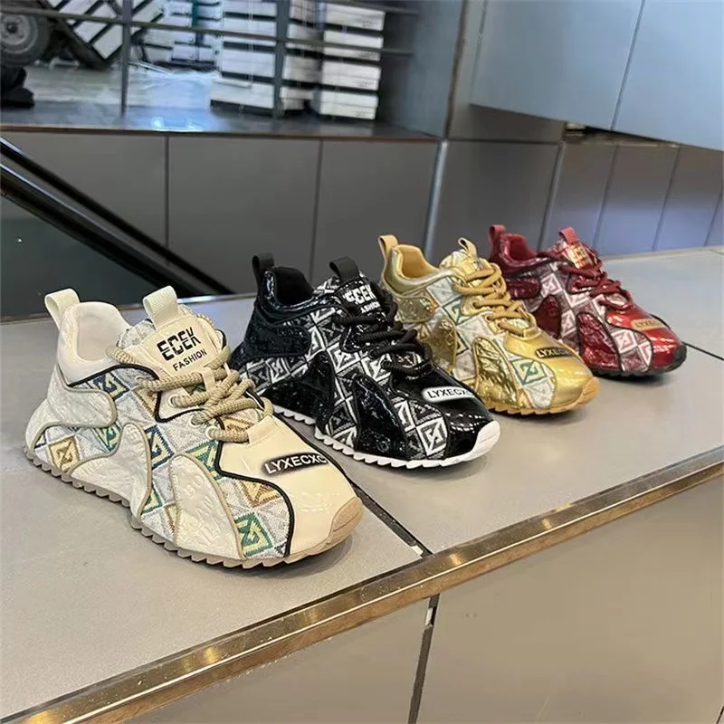 Chunky Sneakers Mens Designer Board Shoes Fashion Casual Microfiber Leather Fabric Breathable Increased Internal Platform Shoes