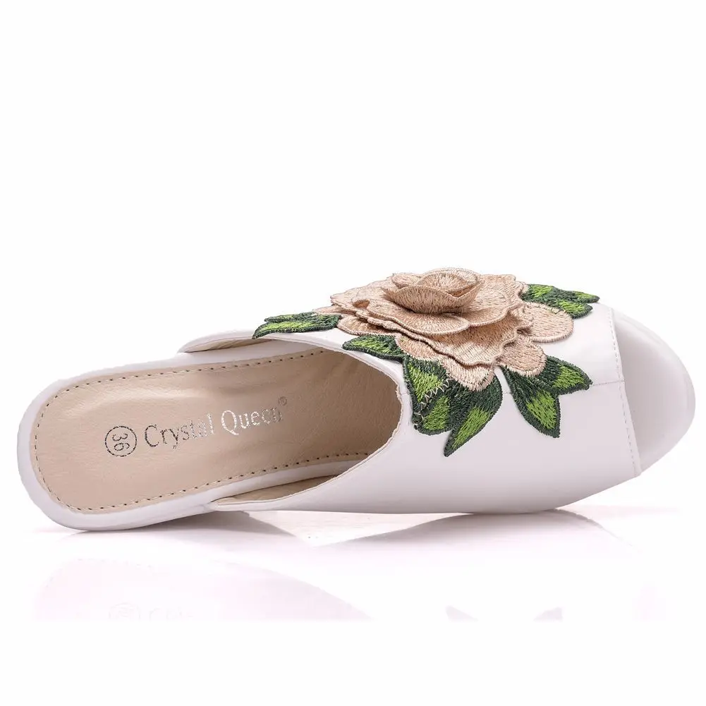 women sandals wedding Party banquet PU Slip On 10CM Wedges High Heels Peep Toe Flower zapatos de mujer women shoes size 35-42