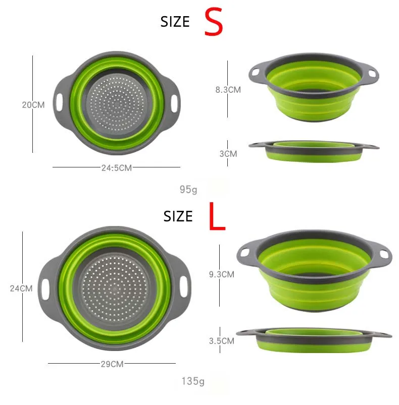 Round Square Foldable Silicone Colander Fruit Vegetable Washing Basket Strainer Collapsible Drainer Handle Kitchen Bar Tools