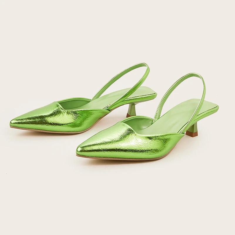2024 New Summer Brand Women Back Strap Sandal Shoes Green Low Heel Ladies Slingback Shoes Black Shallow Dress Pumps Shoes Mules