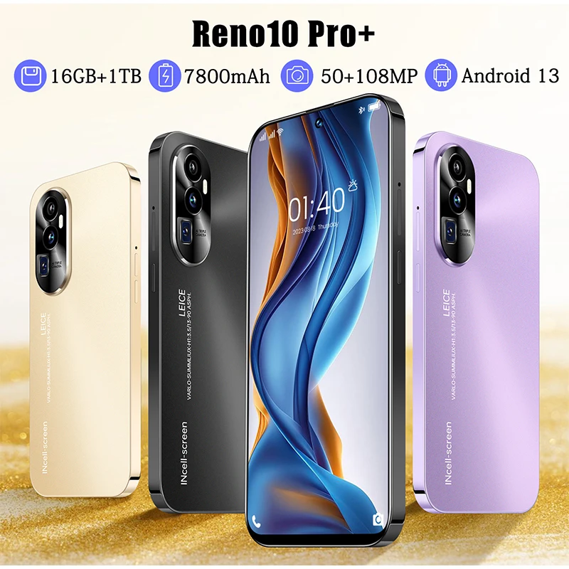 2024 New Reno10 Pro+ Android 13 Smart Phone 7.3 inch 16GB+1TB Unlocked 7800mAh 4G/5G Network 50MP+108MP Global Mobile Phone