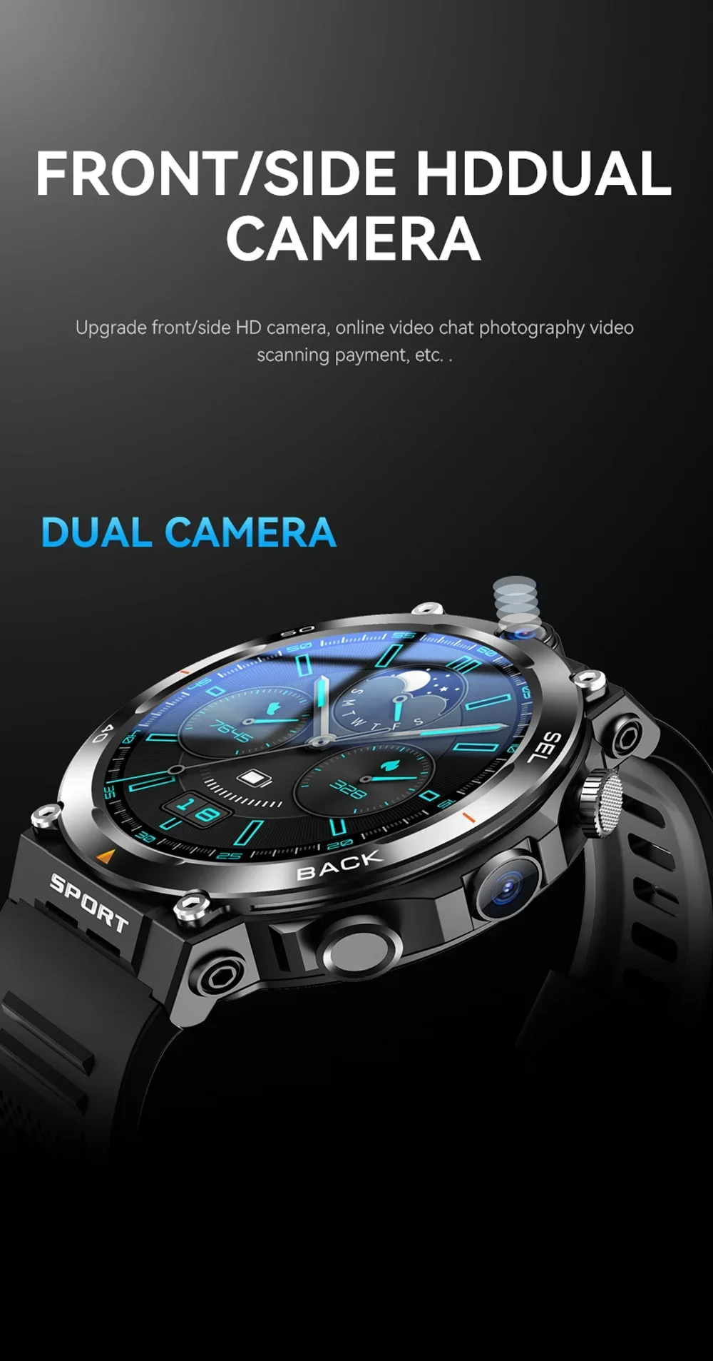 4G LTE Smartwatch For Men GPS HD Dual Camera SIM Talk NFC Heart Rate Health Monitoring Face Unlock Smart Watch For Android IOS