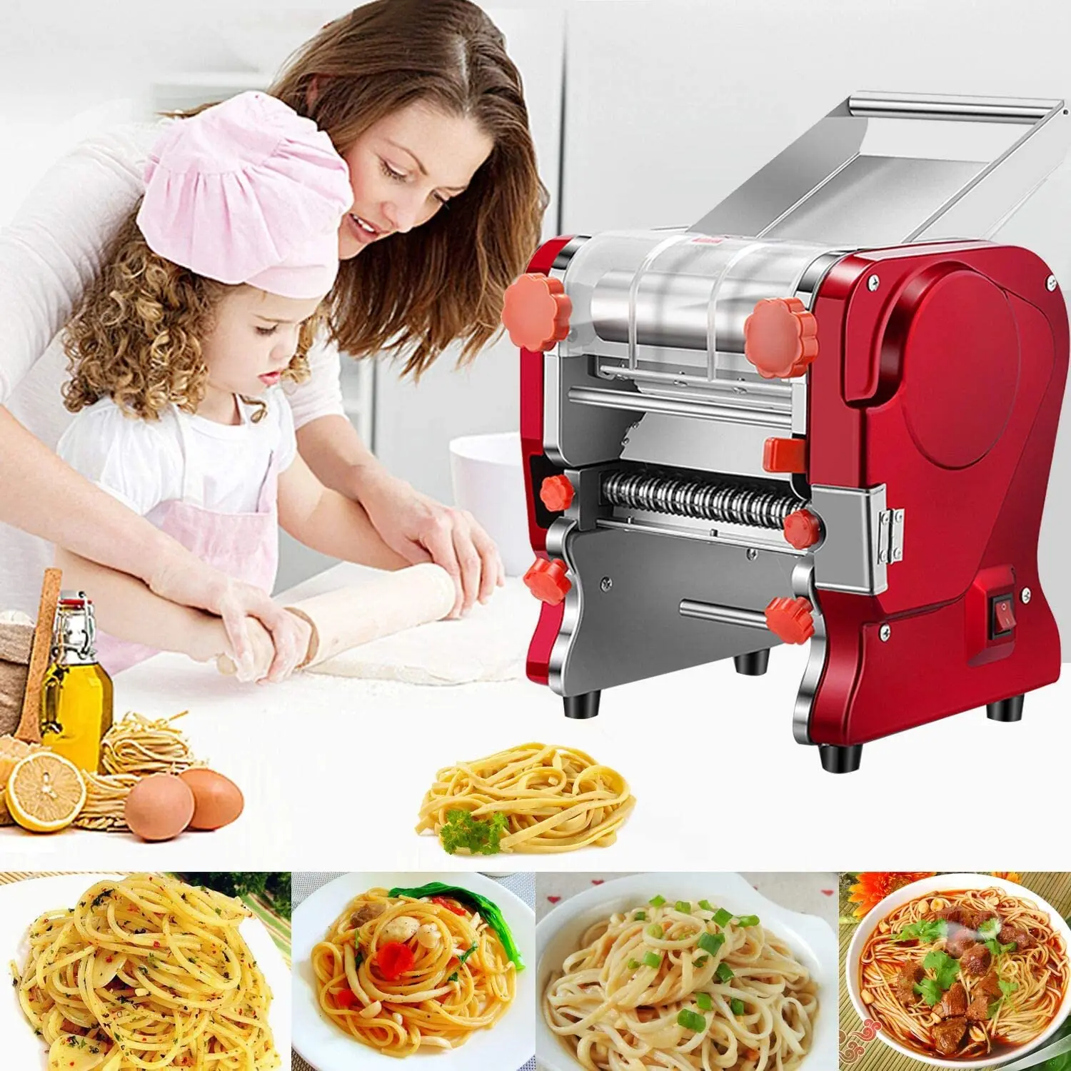 Pasta Maker Noodles Machine Cutter Roller with Adjustable Thickness Settings processing Dough sheeter kneading dumpling wrapper