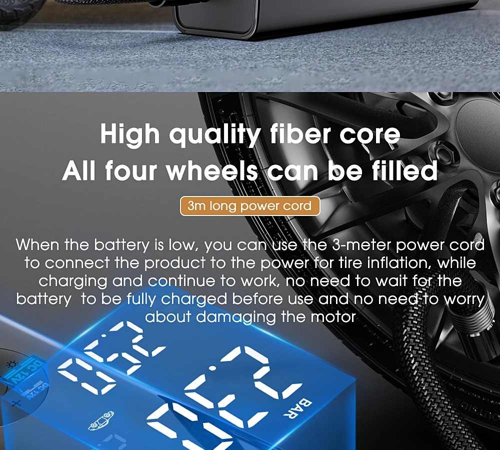 CARSUN Wireless Tyre Air Pump Portable Car Air Compressor For Motorcycles Pickup Truck Digital Super Power Inflatable Pump