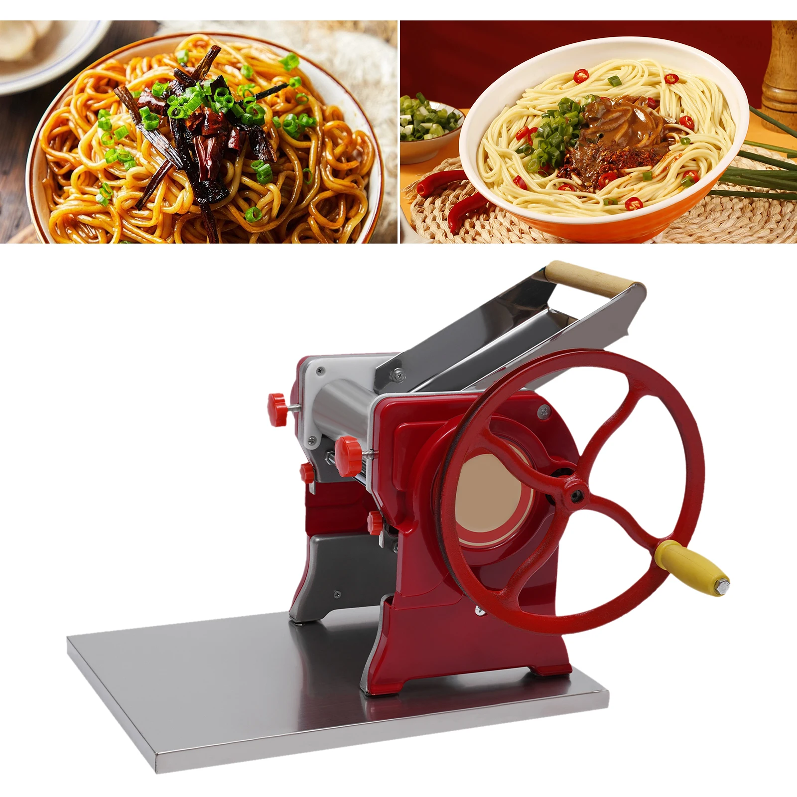 Commercial Manual Dough Roller Sheeter Noodle Pasta Dumpling Press Maker Machine Red Hand-cranked