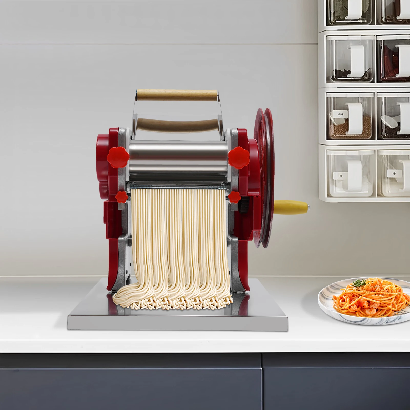 Commercial Manual Dough Roller Sheeter Noodle Pasta Dumpling Press Maker Machine Red Hand-cranked