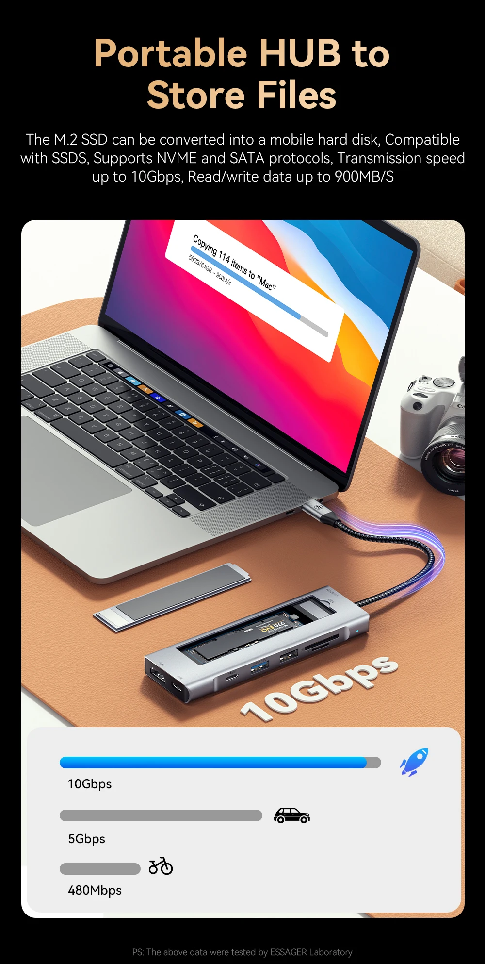 Essager 8-in-1 USB Hub With Disk Storage Function USB Type-c to HDMI-Compatible Laptop Dock Station For Macbook Pro Air M1 M2